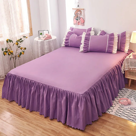 1/3Pc Ruffles Bed Skirt Elastic Band Solid Color Mattress Cover