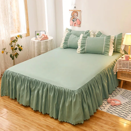 1/3Pc Ruffles Bed Skirt Elastic Band Solid Color Mattress Cover