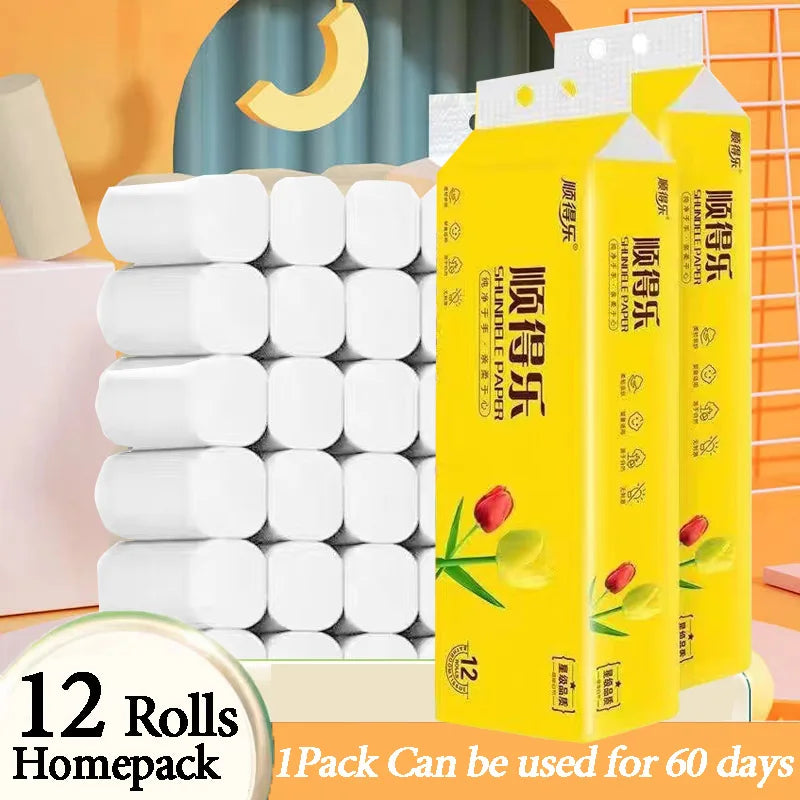 12 Rolls Premium Coreless Bathroom Tissue Paper - Disposable Face Tissues