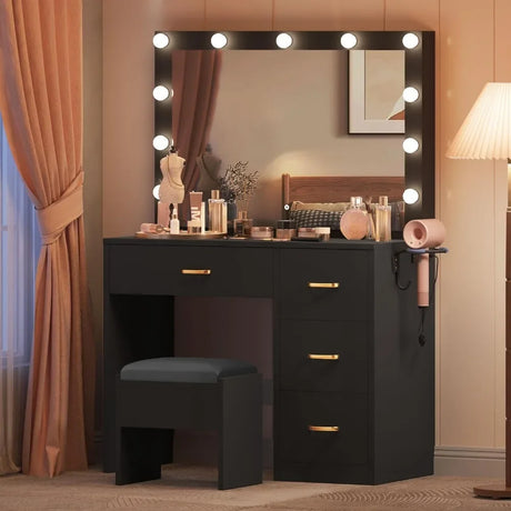 Makeup Vanity Desk With Large Lighted Mirror With Power Outlet and LED Strip Furniture