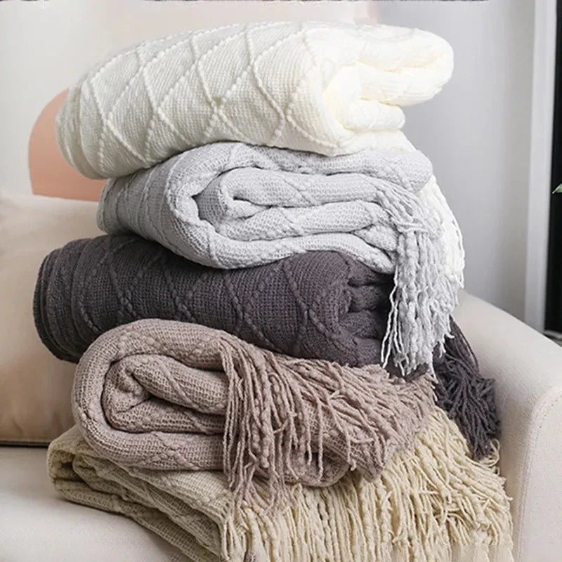 Nordic Knitted TV Blankets with Tassels