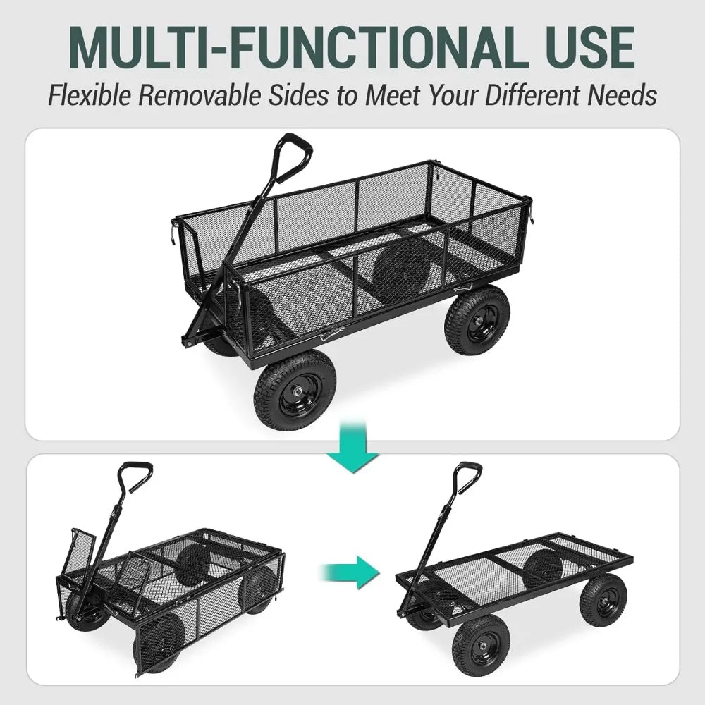 Heavy Duty 1100 Lbs Capacity Steel Garden Cart With 11.5 In Tire Utility Cart