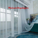 Asazal White Tulle Sheer Bay Window Gauze Curtains