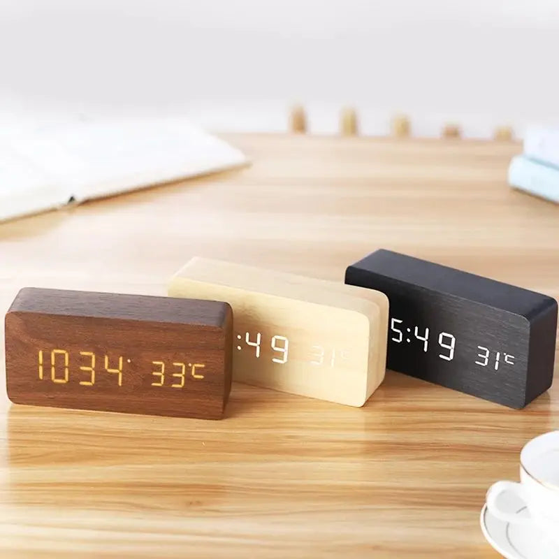 Wooden Digital Alarm Clock - LED Alarm Desk Clock