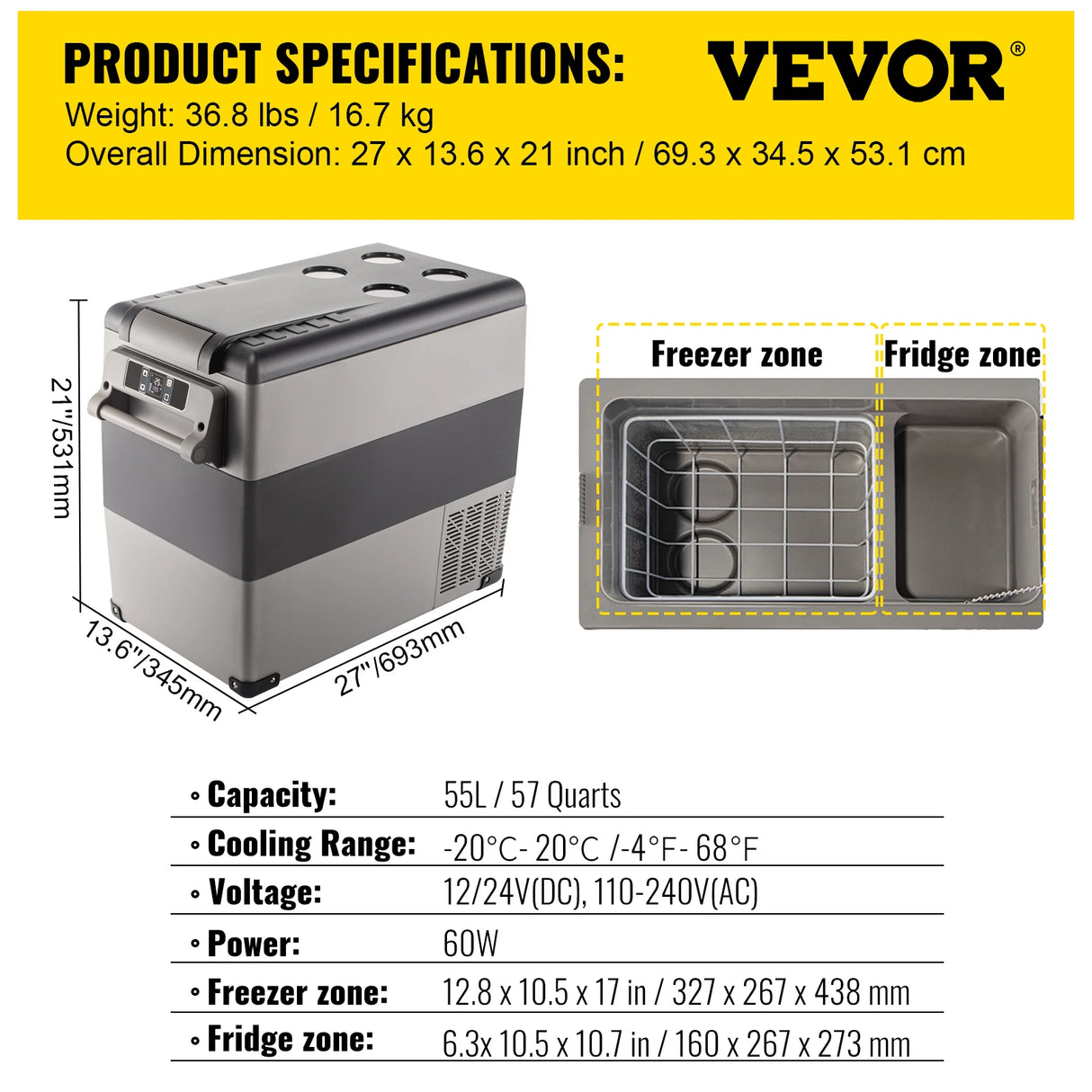 Car refrigerator - VEVOR 55L Car Refrigerator Mini Fridge Freezer