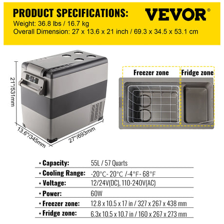 Car refrigerator - VEVOR 55L Car Refrigerator Mini Fridge Freezer