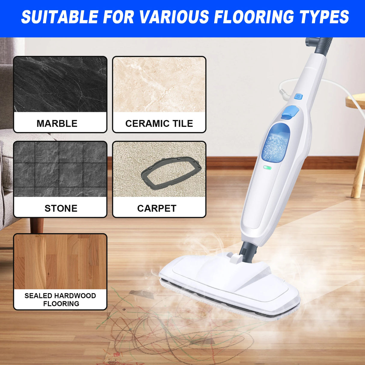 DayPlus Steam Mop&Detachable Steam Cleaner, 1500W Floor Steamer