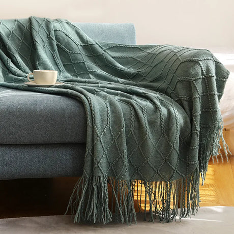 Nordic Textured Knitted Blankets with Tassels