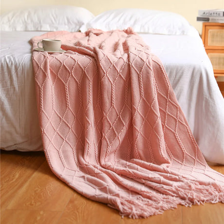 Nordic Textured Knitted Blankets with Tassels