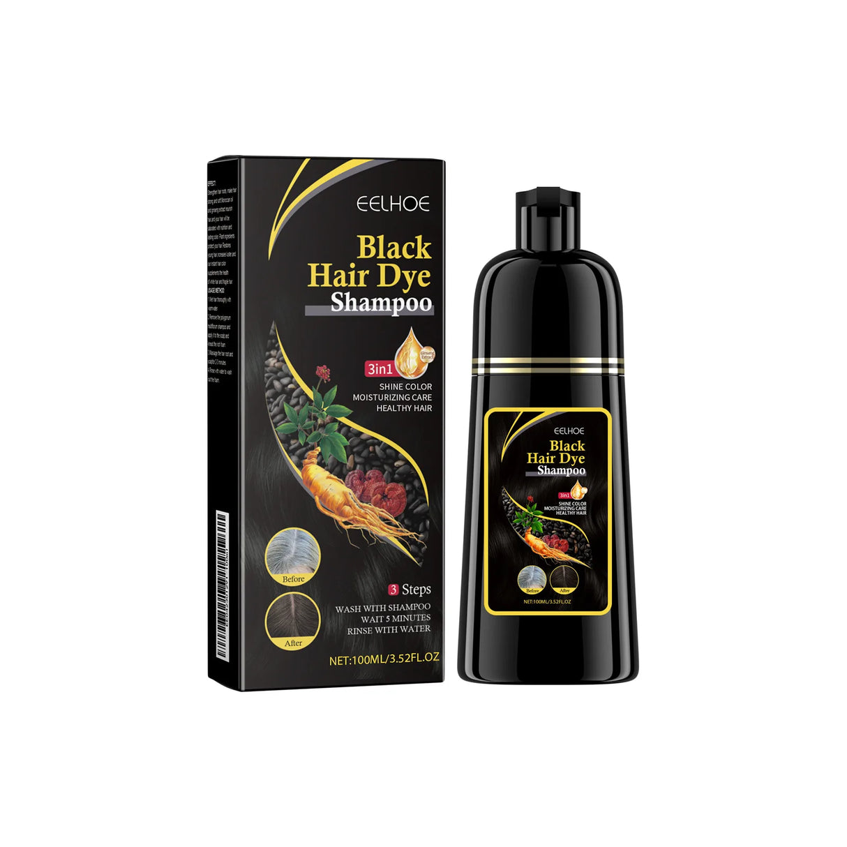 EELHOE Natural Plant Hair Dye Shampoo - 3 in 1 Hair Color Shampoo 100ml