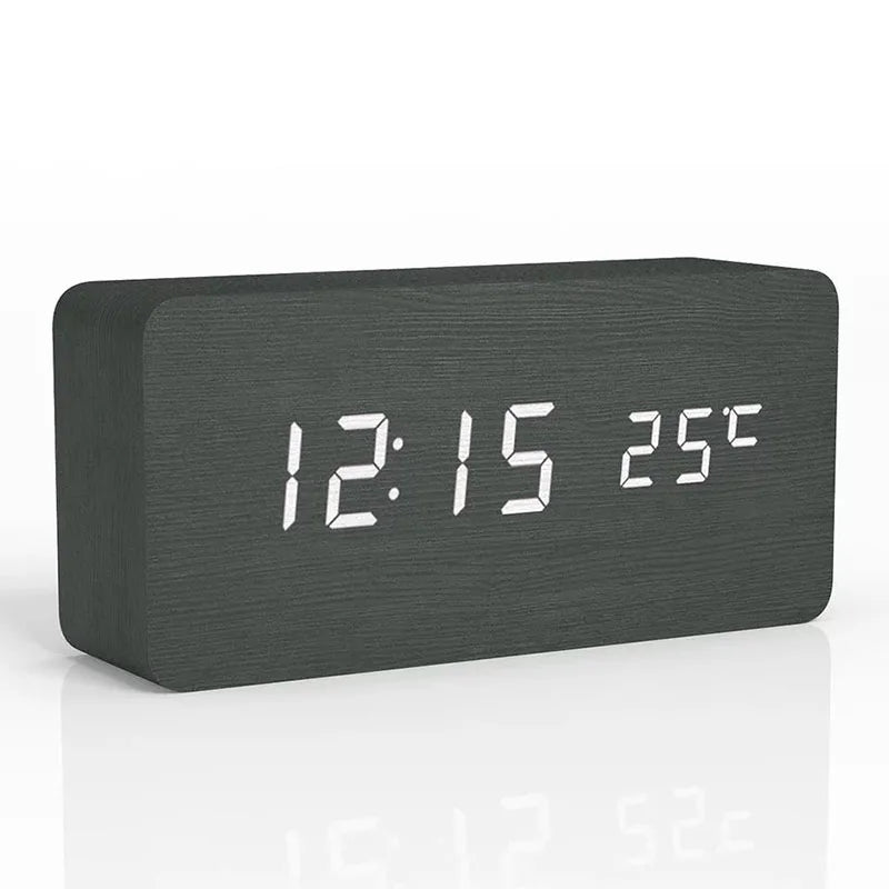 Wooden Digital Alarm Clock - LED Alarm Desk Clock