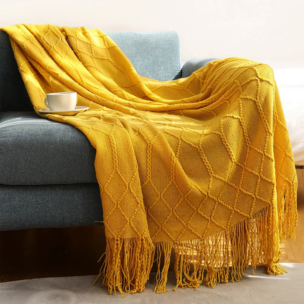 Nordic Textured Knitted Blankets with Tassels